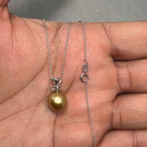 0.10 Ct Diamond & 9.5–9.75 mm Golden South Sea Pearl Pendant in 18K White Gold | Elegant Pearl Necklace, Luxury Jewelry for Women