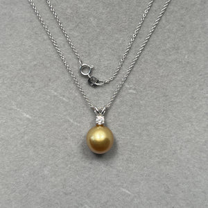 0.10 Ct Diamond & 9.5–9.75 mm Golden South Sea Pearl Pendant in 18K White Gold | Elegant Pearl Necklace, Luxury Jewelry for Women