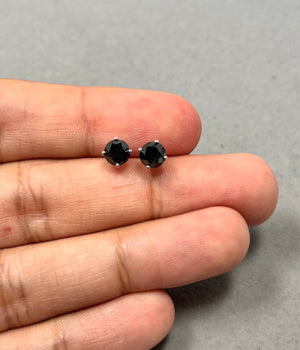 1.97 Cts AA Round Black Diamond Stud Earrings in Platinum – Certified Natural Black Diamond Solitaire Earrings