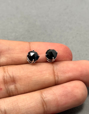 3.54 Ct EGL USA Certified AA Round Rose Cut Black Diamond Stud Earrings in 18K White Gold