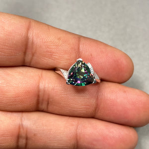 0.02 Ct Diamond & 3.37–4.66 Cts AAA Mystic Fire Topaz Ring in 14K White Gold | Elegant Solitaire Statement Ring for Women Size 6.5