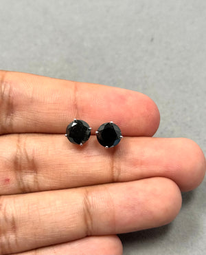 GL USA Certified Black Diamond Stud Earrings • 3.10 Ct Round Black Diamond Earrings in 18K White Gold • Fine Luxury Jewelry Gift