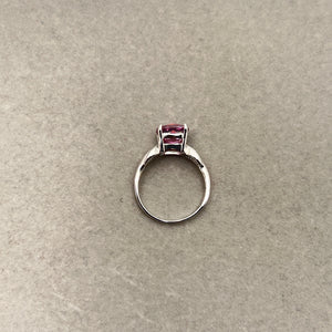 0.12 Ct Diamond & 8 mm AAA Cushion Checker Mystic Pink Topaz Solitaire Ring in 14K White Gold | Elegant Statement Ring Size 6