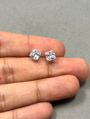 Hearts & Arrows CZ Stud Earrings 10K White Gold • 6mm Ideal Cut Princess Cubic Zirconia • Dainty Diamond Alternative