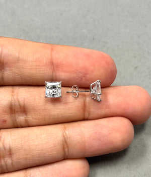 Hearts & Arrows CZ Stud Earrings 10K White Gold • 6mm Ideal Cut Princess Cubic Zirconia • Dainty Diamond Alternative
