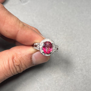 0.12 Ct Diamond & 2.95 Ct Mystic Pink Topaz Ring in 14K White Gold – Elegant Oval-Cut Solitaire Ring Size 7