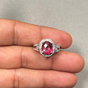 0.12 Ct Diamond & 2.95 Ct Mystic Pink Topaz Ring in 14K White Gold – Elegant Oval-Cut Solitaire Ring Size 7