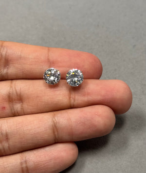 Hearts & Arrows CZ Stud Earrings 8mm 10K White Gold • Ideal Cut Round Cubic Zirconia • Dainty Diamond Alternative