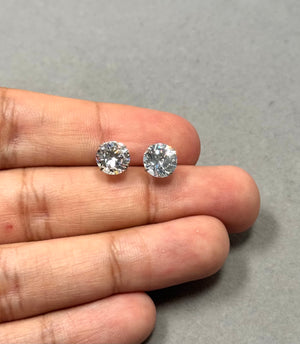 Hearts & Arrows CZ Stud Earrings 8mm 10K White Gold • Ideal Cut Round Cubic Zirconia • Dainty Diamond Alternative
