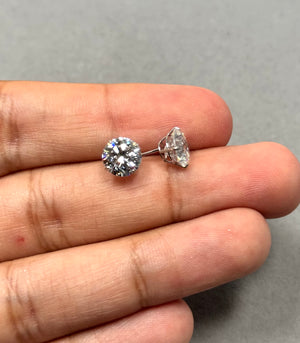 Hearts & Arrows CZ Stud Earrings 8mm 10K White Gold • Ideal Cut Round Cubic Zirconia • Dainty Diamond Alternative