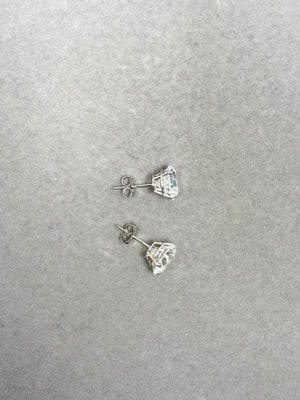 Hearts & Arrows CZ Stud Earrings 8mm 10K White Gold • Ideal Cut Round Cubic Zirconia • Dainty Diamond Alternative