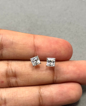 Hearts & Arrows CZ Stud Earrings 5mm 10K White Gold • Ideal Cut Princess Cubic Zirconia • Dainty Diamond Alternative