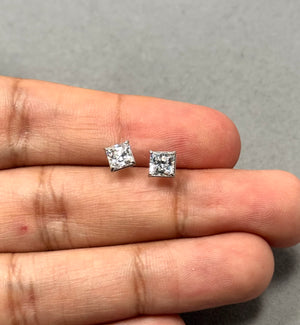 Hearts & Arrows CZ Stud Earrings 5mm 10K White Gold • Ideal Cut Princess Cubic Zirconia • Dainty Diamond Alternative