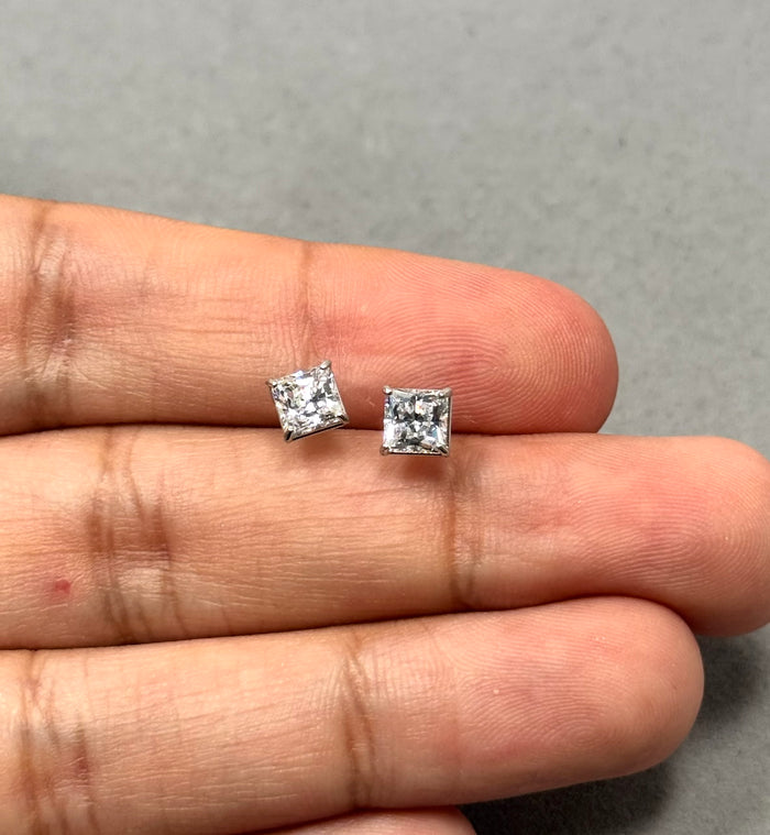 Hearts & Arrows CZ Stud Earrings 5mm 10K White Gold • Ideal Cut Princess Cubic Zirconia • Dainty Diamond Alternative