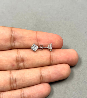Hearts & Arrows CZ Stud Earrings 5mm 10K White Gold • Ideal Cut Princess Cubic Zirconia • Dainty Diamond Alternative