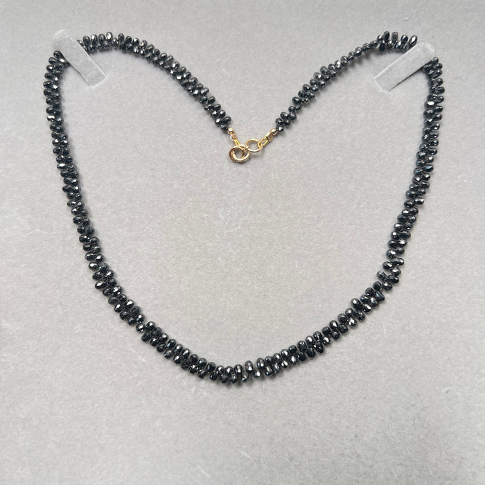 59.64 Carat Briolette Black Diamond Necklace in 18K Yellow Gold | 17-Inch Elegant Briolette Diamond Jewelry with Spring Ring Clasp