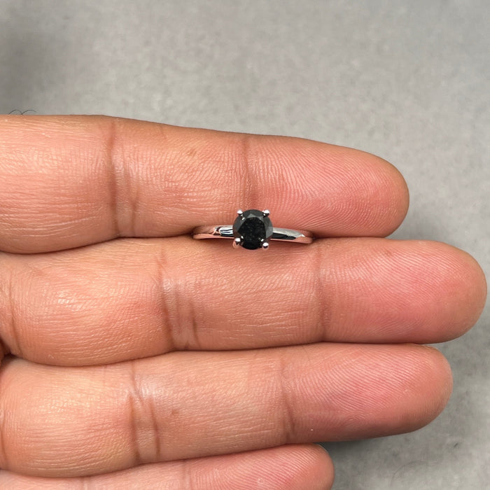 1.00 Ct 5.65 mm AA Round Black Diamond Solitaire Ring in 14K White Gold | Elegant Black Diamond Engagement or Statement Ring Size 7