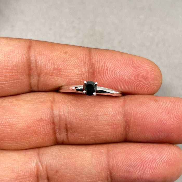 0.50 Ct 4.89 mm AA Round Black Diamond Solitaire Ring in 14K White Gold | Elegant Black Diamond Engagement or Statement Ring Size 12