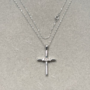 0.20–0.25 Ct Diamond Cross Three Stone Pendant in 14K White Gold | SI2–I1 Clarity, I–J Color, Elegant Religious Jewelry for Women