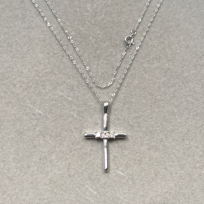 0.20–0.25 Ct Diamond Cross Three Stone Pendant in 14K White Gold | SI2–I1 Clarity, I–J Color, Elegant Religious Jewelry for Women