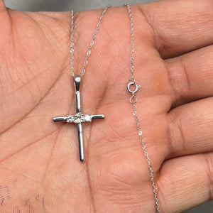0.20–0.25 Ct Diamond Cross Three Stone Pendant in 14K White Gold | SI2–I1 Clarity, I–J Color, Elegant Religious Jewelry for Women