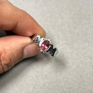 0.02 Cts Diamond & 0.71 Cts AAA Pink Tourmaline Mom Ring in 14K White Gold Size 10