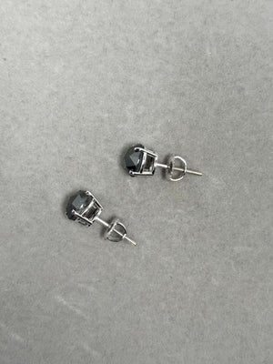 2.95-3.44 Ct Round Rose Cut Black Diamond Stud Earrings in 18K White Gold | AA Quality Natural Black Diamond Jewelry
