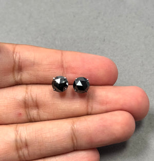 2.95-3.44 Ct Round Rose Cut Black Diamond Stud Earrings in 18K White Gold | AA Quality Natural Black Diamond Jewelry