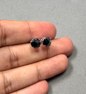 2.95-3.44 Ct Round Rose Cut Black Diamond Stud Earrings in 18K White Gold | AA Quality Natural Black Diamond Jewelry
