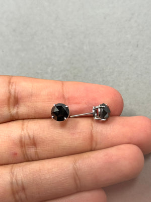 2.95-3.44 Ct Round Rose Cut Black Diamond Stud Earrings in 18K White Gold | AA Quality Natural Black Diamond Jewelry