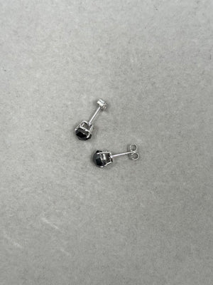 1.95–2.44 Cts AA Round Rose Cut Black Diamond Stud Earrings in 18K White Gold | Natural Black Diamond Solitaire Earrings