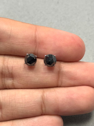 1.95–2.44 Cts AA Round Rose Cut Black Diamond Stud Earrings in 18K White Gold | Natural Black Diamond Solitaire Earrings