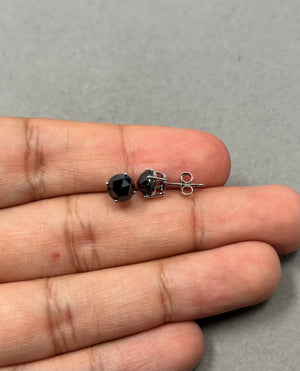 1.95–2.44 Cts AA Round Rose Cut Black Diamond Stud Earrings in 18K White Gold | Natural Black Diamond Solitaire Earrings