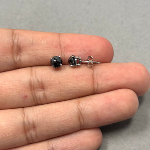 1.50 Cts AA Round Rose Cut Black Diamond Stud Earrings in 18K White Gold | 5.40–6.00 mm Solitaire Earrings