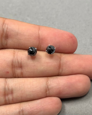 1.50 Cts AA Round Rose Cut Black Diamond Stud Earrings in 18K White Gold | 5.40–6.00 mm Solitaire Earrings