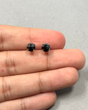 14K Yellow Gold Rose Cut Black Diamond Stud Earrings 1.95–2.44 Cts 5.70–7.13 mm EGL USA Certified for Women