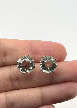 Green Amethyst Stud Earrings | 14K White Gold — Elegant Statement Gift for Her