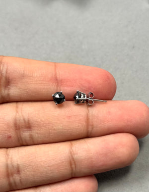 Platinum Black Diamond Stud Earrings: Rose Cut Solitaire (5.40-5.50 mm)