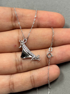 Diamond bikini pendant crafted in 14K white gold featuring nine round natural diamonds in prong setting, SI2 to I1 clarity with I-J color, finished with rhodium polish and paired with an 18 inch Singapore chain for women. 