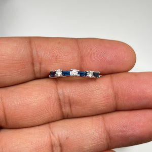 Diamond and baguette sapphire wedding band with 3.3mm width