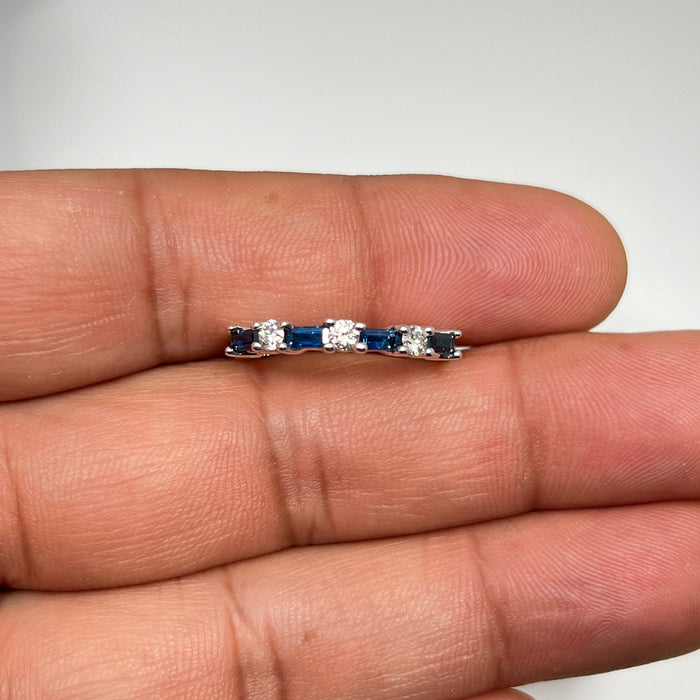 Diamond & Baguette Sapphire Wedding Band | 0.24 ct Round Diamonds + 0.60 ct Sapphires | 3.3mm Common Prong Women’s Ring 14K Gold