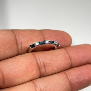 Diamond & Baguette Sapphire Wedding Band | 0.24 ct Round Diamonds + 0.60 ct Sapphires | 3.3mm Common Prong Women’s Ring 14K Gold