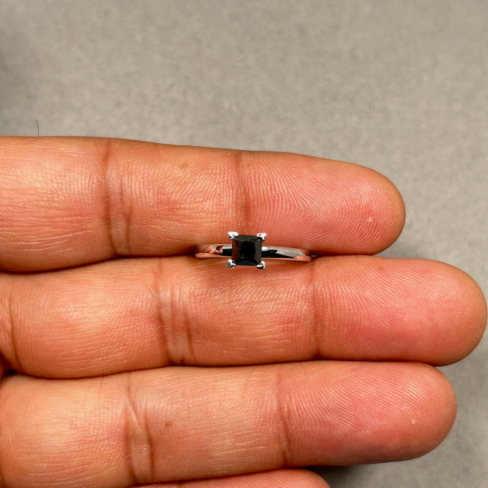 Black Diamond Solitaire Ring | AA Princess Cut 4.3–4.7mm | 3/4 Ct in 14K White Gold | Modern Engagement Ring & Fine Jewelry Gift