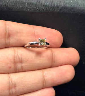 Brown Diamond Solitaire Ring: 0.60 Ct Princess Cut, 14K White Gold, Size 5.5