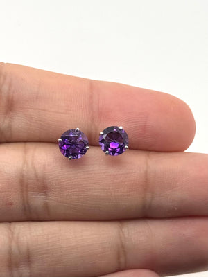 Amethyst Stud Earrings | 14K White Gold Round 7 mm — 2.15 Ct Purple Gemstone Studs