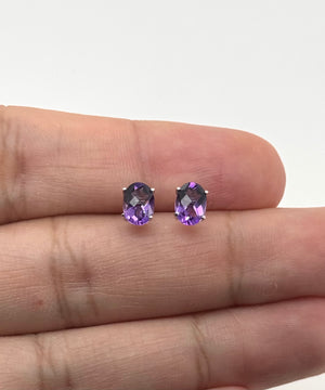 Amethyst Stud Earrings | 14K White Gold Oval Checker Cut — 1.40–1.51 Ct Purple Gemstone Studs
