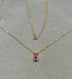 0.51–0.56 Ct Pink Sapphire Solitaire Scroll Pendant in 14K Yellow Gold, Pear Cut Pink Sapphire Necklace, 18” Gold Chain