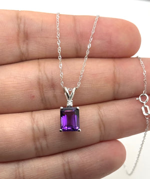 Amethyst Diamond Pendant Platinum | Emerald Cut 9x7 mm — 1.65–2.25 Ct Purple Gemstone Necklace