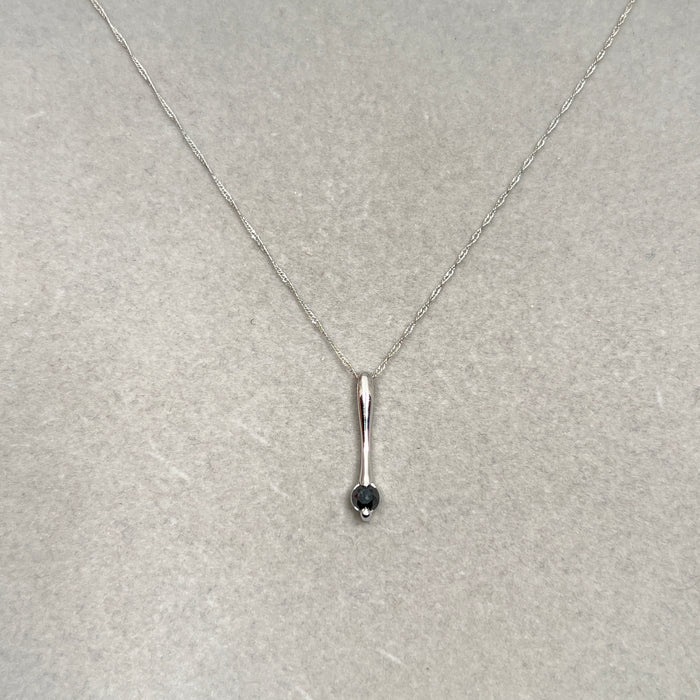 Black Diamond Bar Pendant | 0.50 Ct AA Round Solitaire | 14K White Gold Long Bar Necklace with 18" Chain | Fine Jewelry Gift