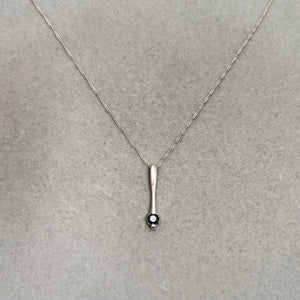 Black Diamond Bar Pendant | 0.50 Ct AA Round Solitaire | 14K White Gold Long Bar Necklace with 18" Chain | Fine Jewelry Gift